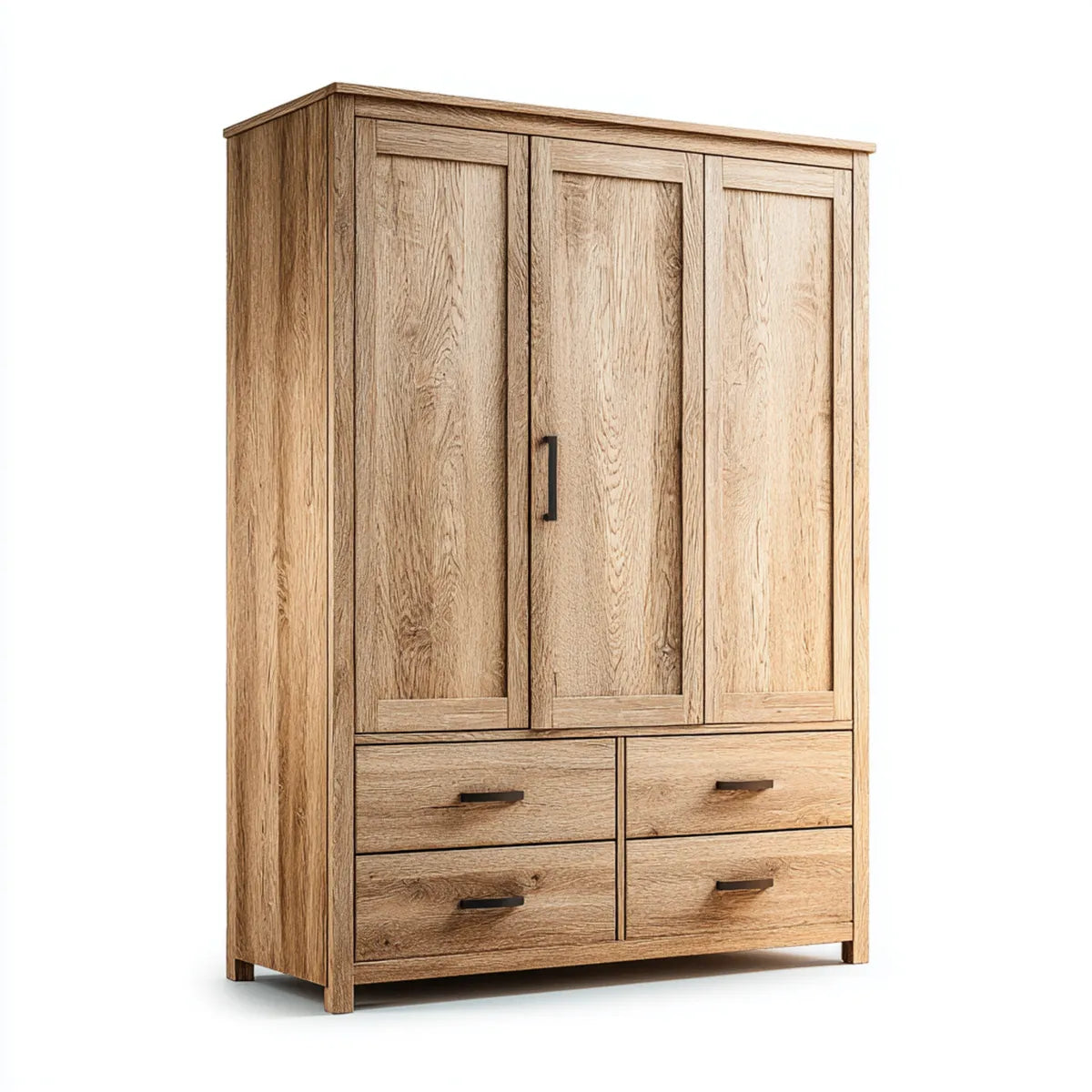 Armadio guardaroba 3 ante con 4 cassetti rovere naturale 140 x 52 x 200 cm in truciolare melaminico rettangolare