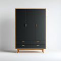 Armadio guardaroba 3 ante con 4 cassetti nero e rovere 120 x 55 x 200 cm in MDF e rovere massello rettangolare