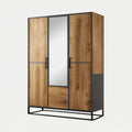 Armadio guardaroba 3 ante con specchio rovere e nero 150 x 55 x 200 cm in pannello truciolare melaminico rettangolare