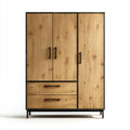 Armadio guardaroba 3 ante con 2 cassetti rovere naturale nero 120 x 52 x 200 cm in pannello truciolare melaminico rettangolare