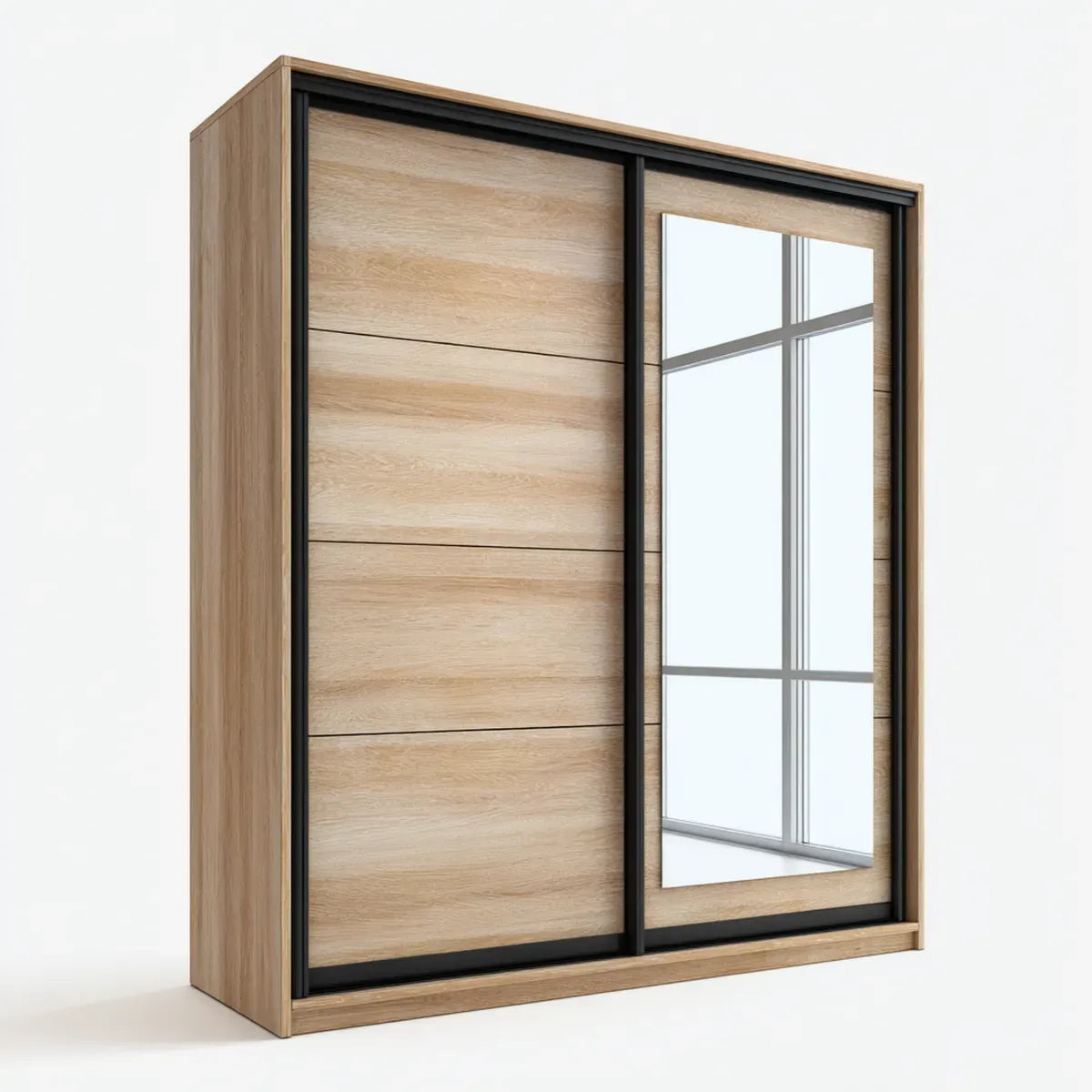 Armadio guardaroba 2 ante scorrevoli rovere chiaro con specchio 180 x 60 x 220 cm in pannello truciolare nobilitato rettangolare