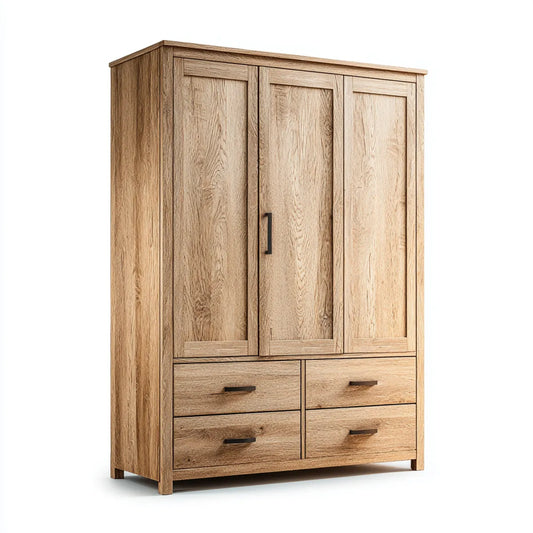 Armadio guardaroba 3 ante con 4 cassetti rovere naturale 140 x 52 x 200 cm in truciolare melaminico rettangolare