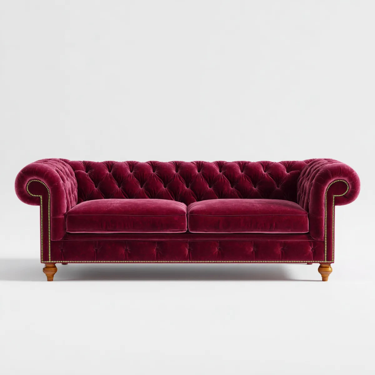 Divano Chesterfield 3 posti bordeaux in velluto di poliestere rettangolare 210 x 90 x 78 cm