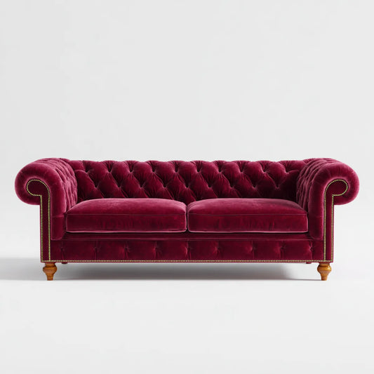 Divano Chesterfield 3 posti bordeaux in velluto di poliestere rettangolare 210 x 90 x 78 cm