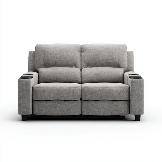 Divano reclinabile 2 posti grigio 170 x 95 x 102 cm in poliestere rettangolare con 4 portabicchieri