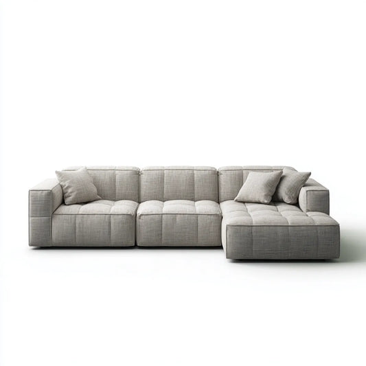 Divano angolare modulare 4 posti grigio chiaro in poliestere con chaise longue 300 x 160 x 85 cm