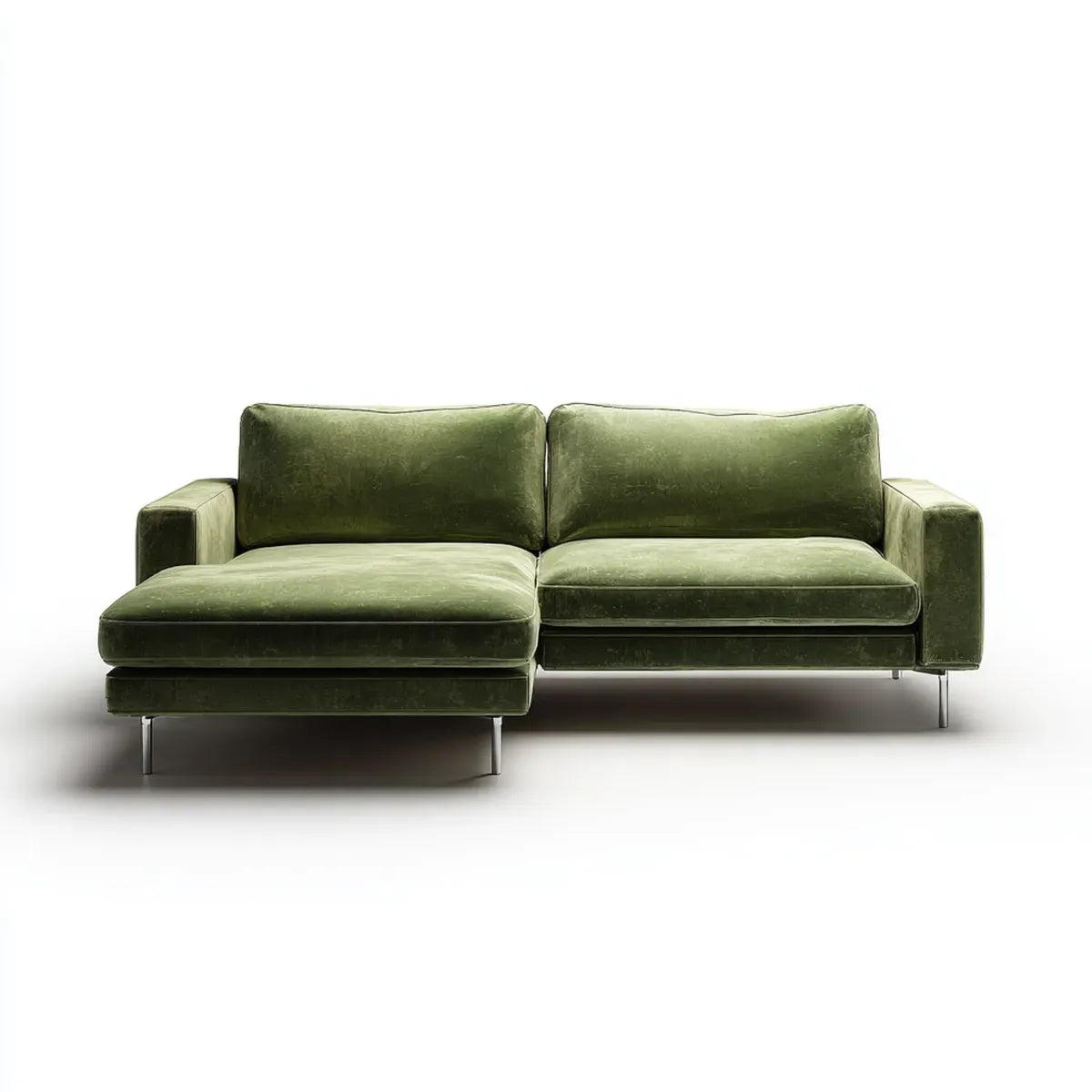 Divano angolare 2 posti verde oliva in velluto di poliestere a L 230 x 160 x 85 cm