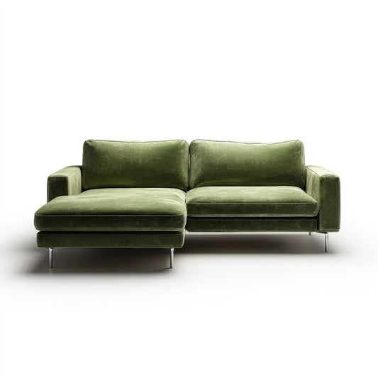 Divano angolare 2 posti verde oliva in velluto di poliestere a L 230 x 160 x 85 cm