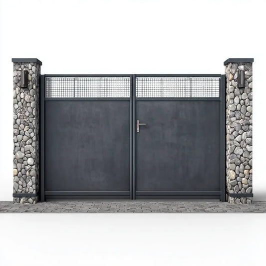 Cancello carrabile a due ante antracite in acciaio rettangolare 300 x 180 cm