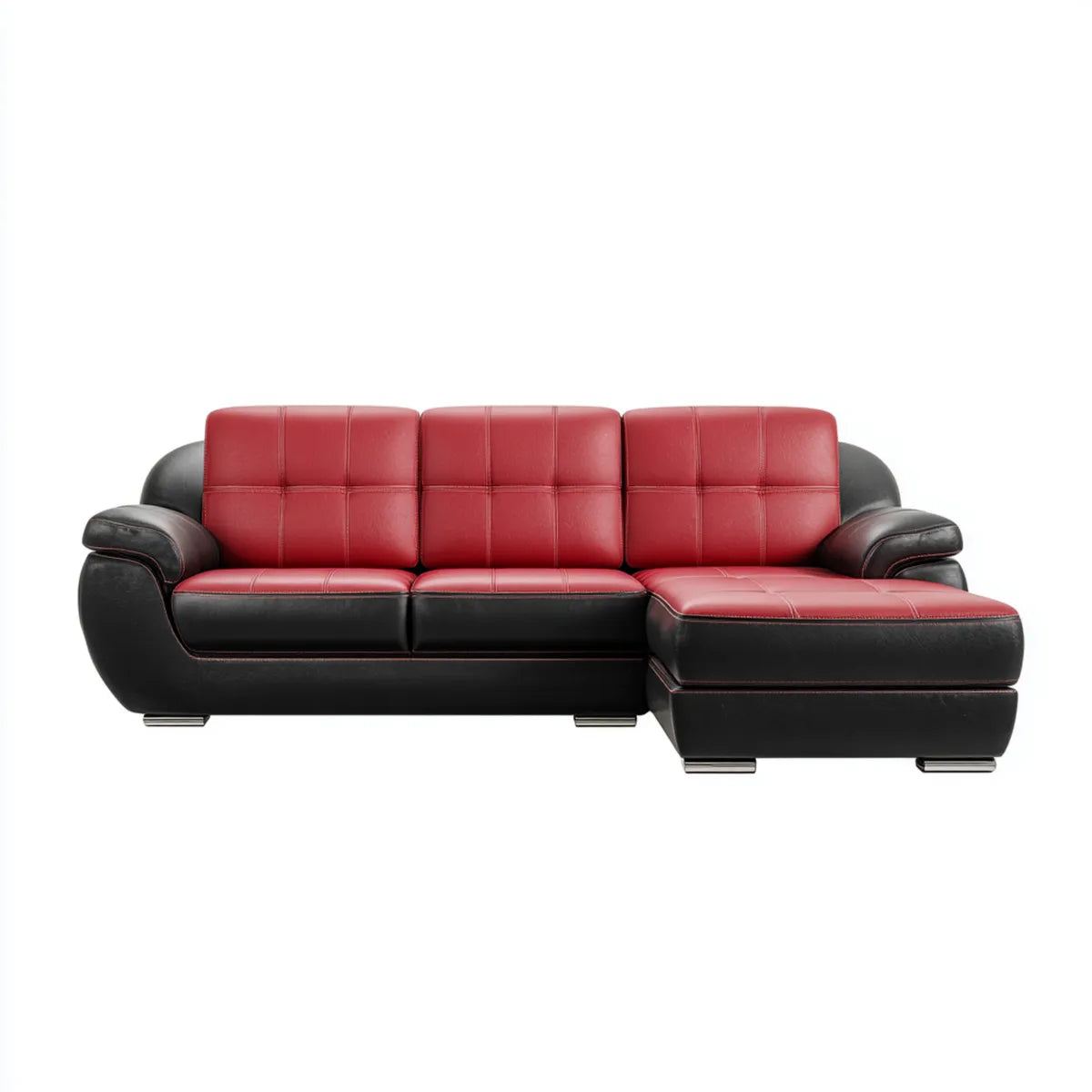 Divano angolare con chaise longue destra rosso nero in pelle sintetica PU a L 260 x 160 x 88 cm