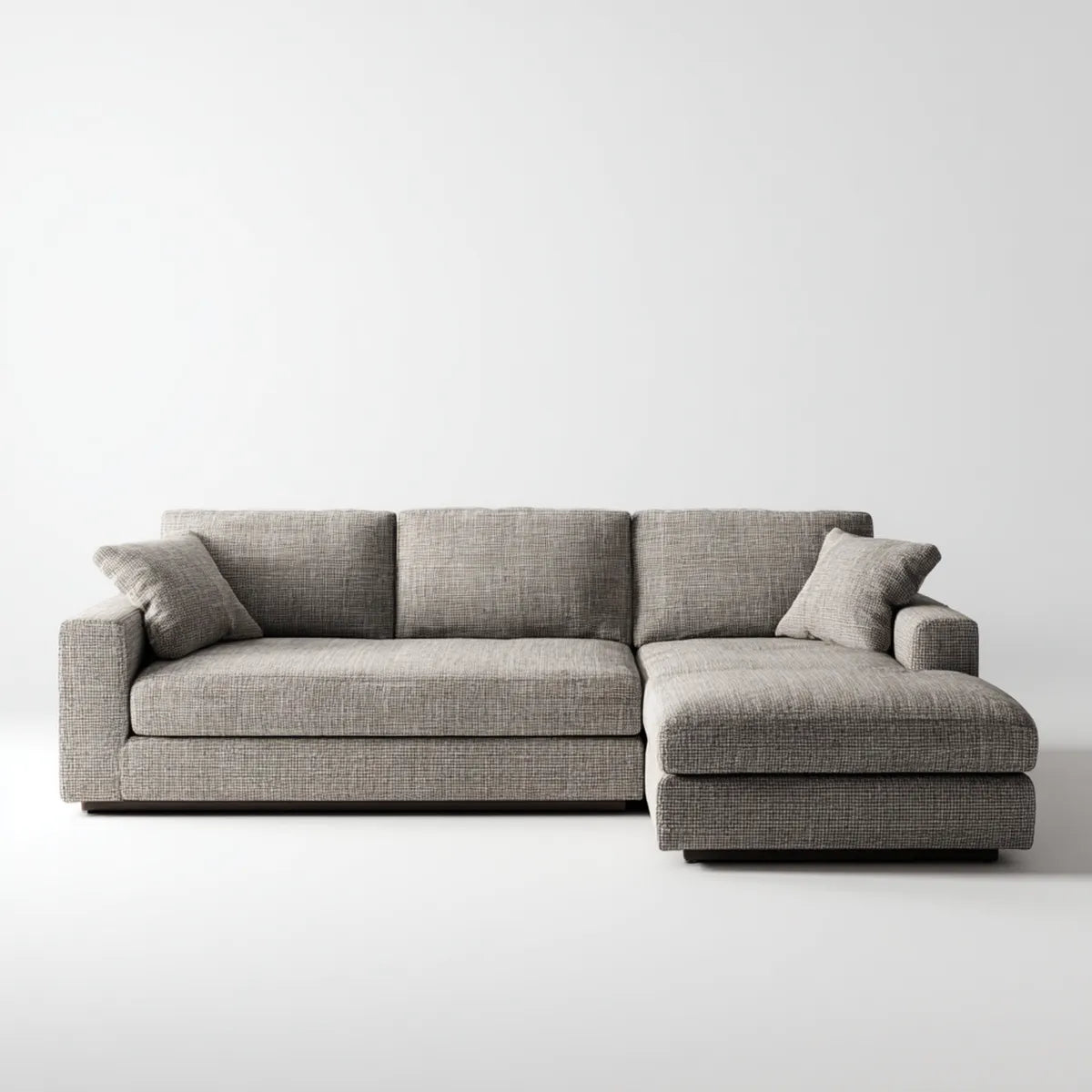 Divano angolare con chaise longue a destra grigio tortora 280 x 160 x 85 cm in poliestere forma a L