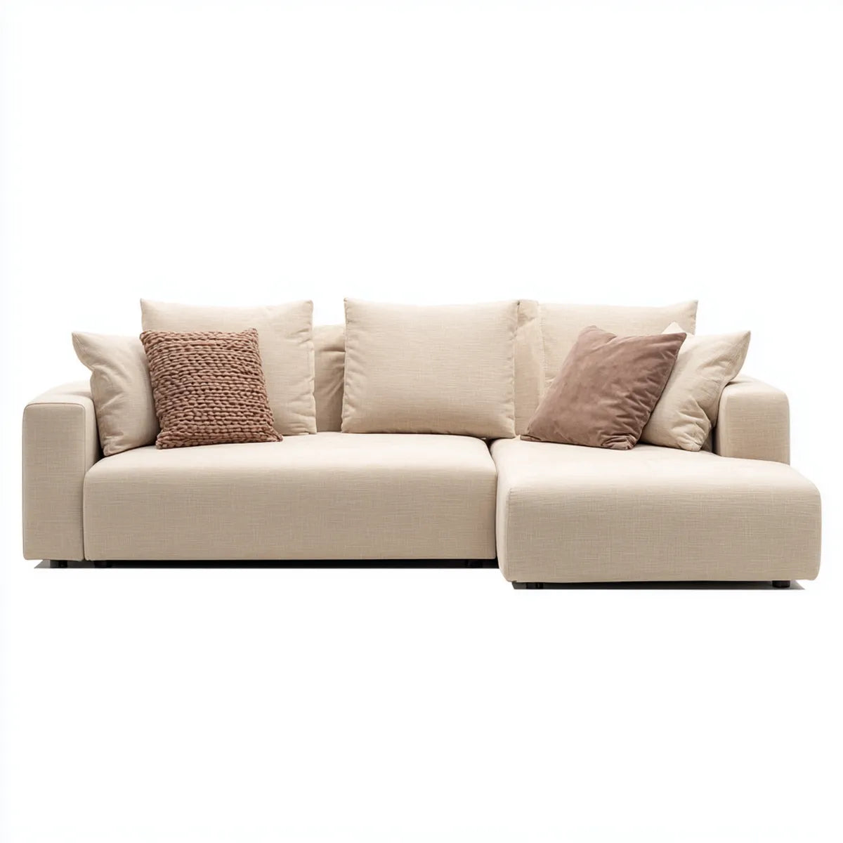 Divano modulare 3 posti con chaise longue destra crema 280 x 160 x 85 cm in poliestere forma angolare