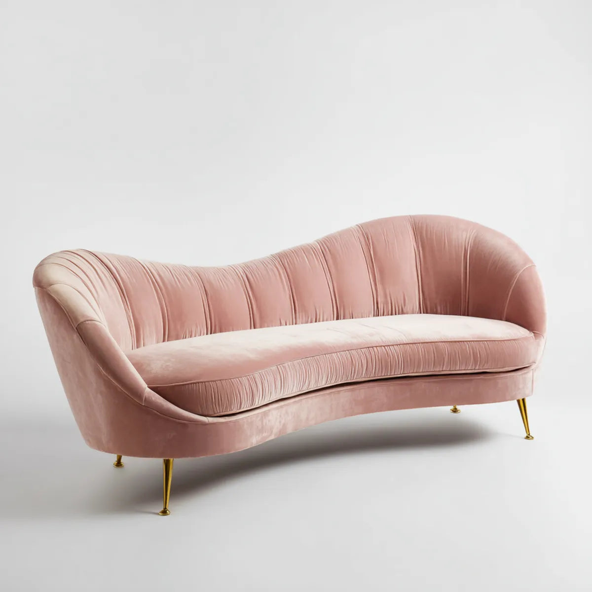 Divano 3 posti rosa in velluto di poliestere curvo 200 x 90 x 82 cm